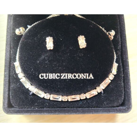 BRACELET AND EARRINGS-DANECRAFT-Cubic Zirconia-Fine Silver Plate-In Box - Picture 9 of 9